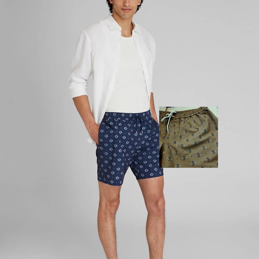 Bo Swim Medallion-Print 6.9” Swim Trunk - Brand New - NEVER WORN - DULL OLIVE**